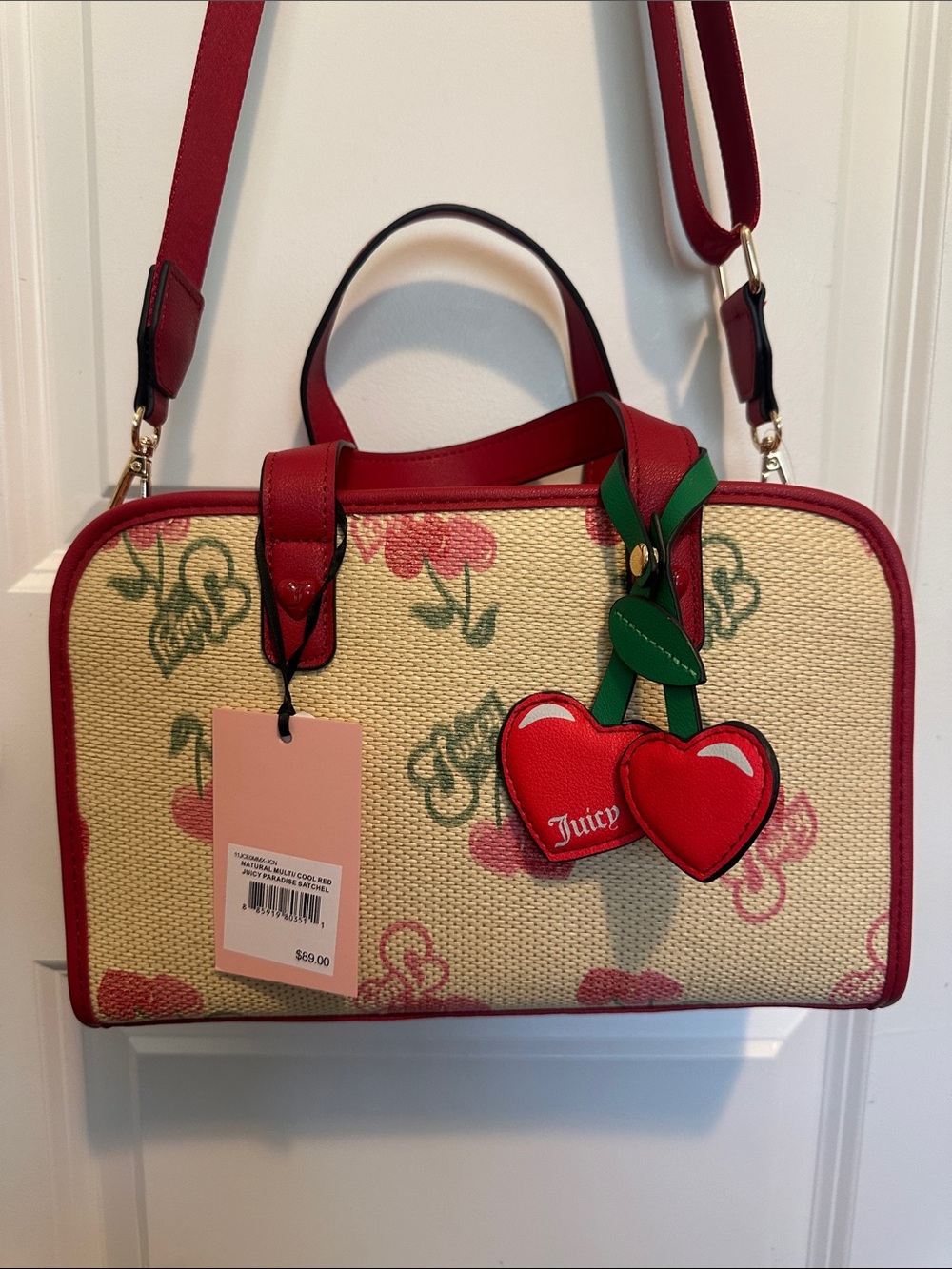 Juicy Couture Multi Cool Red Juicy Paradise Cherry Print Satchel NWT crossbody